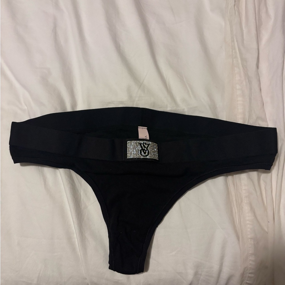 Never Worn! VS Black Thong Panties Bedazzled Logo Size M